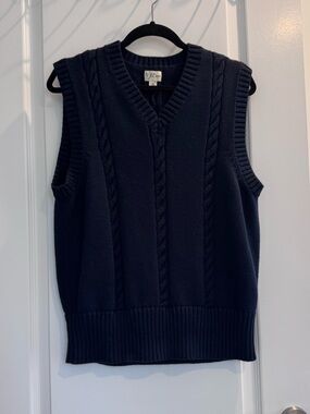 Navy Cable Knit V-Neck Sweater Vest J. Crew